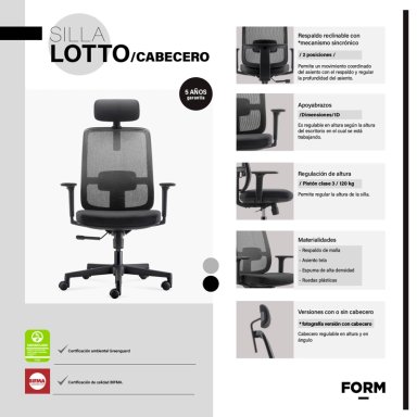 SILLA OFICINA FORM OFFICE NEGRO LOTTO CON CABECERO - 7
