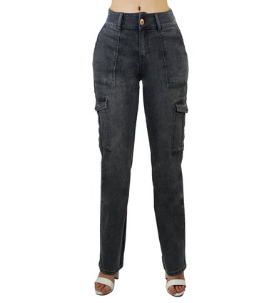 JEANS MUJER TENTATION GRIS BI CARGO TIRO ALTO - 1