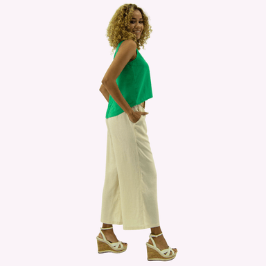 PANTALON LINO MUJER TENTATION BEIGE CROPPED PALAZZO - 2