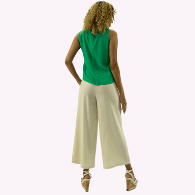 PANTALON LINO MUJER TENTATION BEIGE CROPPED PALAZZO - 3