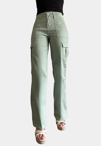 PANTALON CARGO ALGODÓN MOM MUJER TENTATION VERDE TIRO ALTO PUSH UP - 1