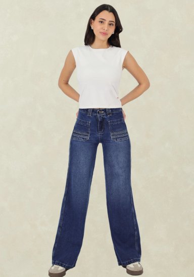 WIDE LEG CELESTE BOLSILLO PARCHE - 1