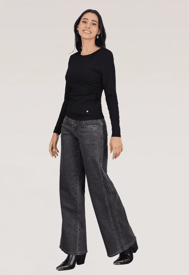 WIDE LEG TACHAS Y CORTE TIRO MEDIO - 1