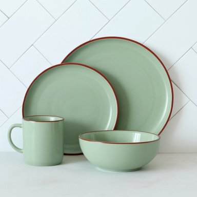 JUEGO DE LOZA 16 PIEZAS VAJILLA CERAMICA BORDE COFFEE - 1