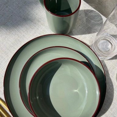 JUEGO DE LOZA 16 PIEZAS VAJILLA CERAMICA BORDE COFFEE - 3