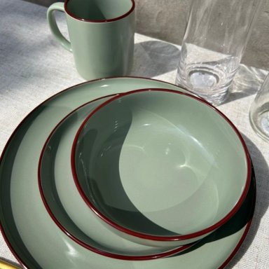 JUEGO DE LOZA 16 PIEZAS VAJILLA CERAMICA BORDE COFFEE - 4