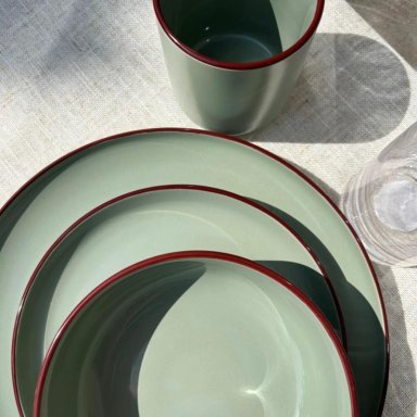 JUEGO DE LOZA 16 PIEZAS VAJILLA CERAMICA BORDE COFFEE - 5