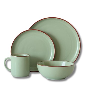 JUEGO DE LOZA 16 PIEZAS VAJILLA CERAMICA BORDE COFFEE - 6