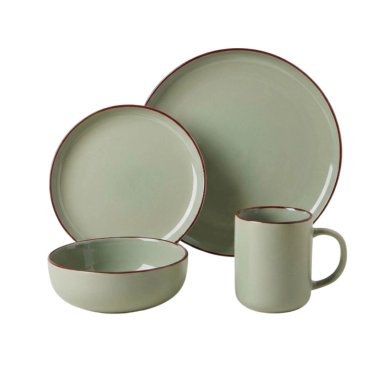 JUEGO DE LOZA 16 PIEZAS VAJILLA CERAMICA BORDE COFFEE - 7
