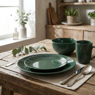 JUEGO DE LOZA 16 PIEZAS VAJILLA CERAMICA JULY VERDE - 1