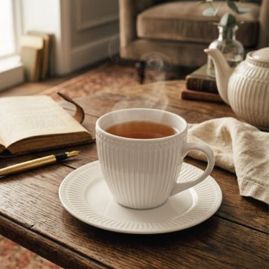 SET 6 TAZAS + 6 PLATOS TE  O CAFE  PORCELANA ABBEY 210 ML - 1