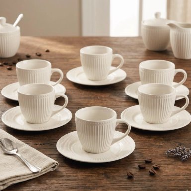 SET 6 TAZAS + 6 PLATOS TE  O CAFE  PORCELANA ABBEY 210 ML - 2
