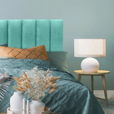 RESPALDO DE CAMA TUBULAR VERTICAL FELPA TURQUESA - QUEEN - 1