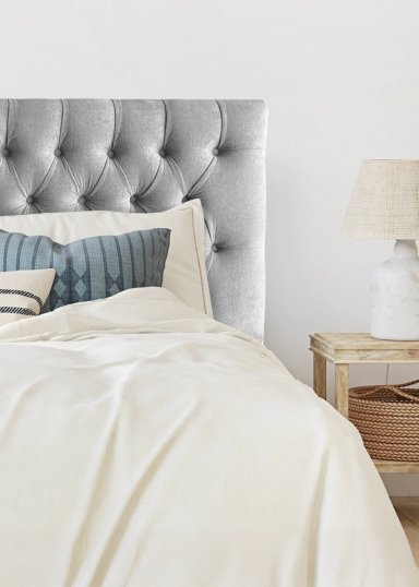 RESPALDO DE CAMA CAPITONE  PREMIUM LINO GRIS PLATA - QUEEN - 1