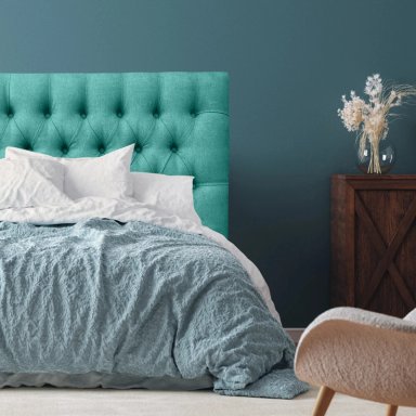 RESPALDO DE CAMA CAPITONE  PREMIUM LINO TURQUESA - QUEEN - 1