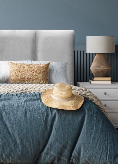RESPALDO DE CAMA BLOCK FELPA GRIS PLATA - QUEEN - 1