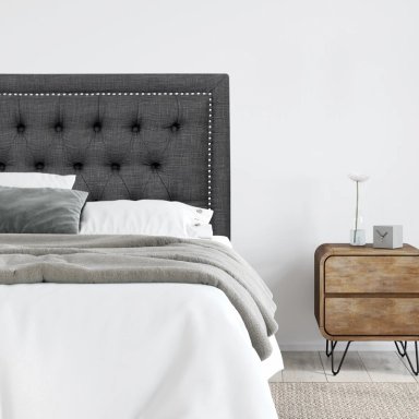 RESPALDO DE CAMA CAPITONE  FRAME TACHAS LINO GRAFITO - QUEEN - 1