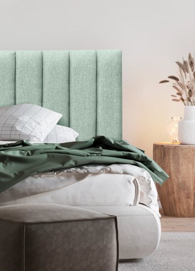 RESPALDO DE CAMA TUBULAR VERTICAL LINO VERDE JEANS - QUEEN - 1