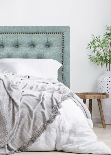 RESPALDO DE CAMA CAPITONE  FRAME TACHAS LINO VERDE JEANS - QUEEN - 1