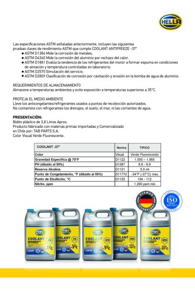 COOLANT ANTIFREEZE -37° GALON 3.8LTS - 5