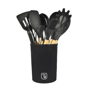 SET 12 UTENSILIOS DE COCINA SILICONA NEGRO SIMPLIT - 1