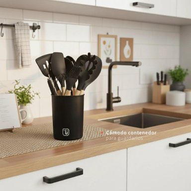 SET 12 UTENSILIOS DE COCINA SILICONA NEGRO SIMPLIT - 2