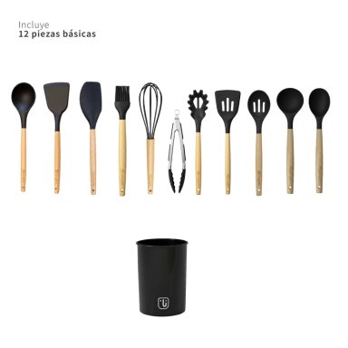 SET 12 UTENSILIOS DE COCINA SILICONA NEGRO SIMPLIT - 6