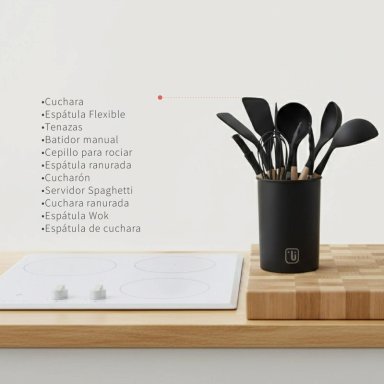SET 12 UTENSILIOS DE COCINA SILICONA NEGRO SIMPLIT - 7