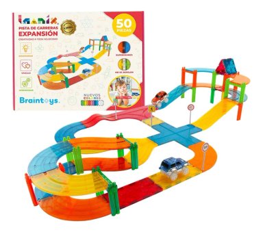 JUGUETE IMANIX MULTICOLOR PISTA DE CARRERAS 50 PIEZAS MAGNÉTICAS - 1