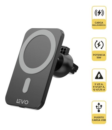 CARGADOR INALAMBRICO RAPIDO AUTO IPHONE 12/13 V+ LEVO - 3
