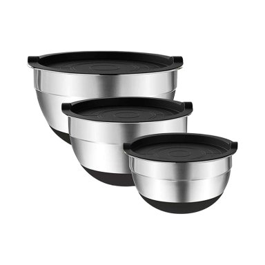 SET 3 BOWLS CON TAPA ACERO INOXIDABLE ANTIDESLIZANTE SIMPLIT - 1