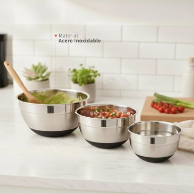 SET 3 BOWLS CON TAPA ACERO INOXIDABLE ANTIDESLIZANTE SIMPLIT - 3