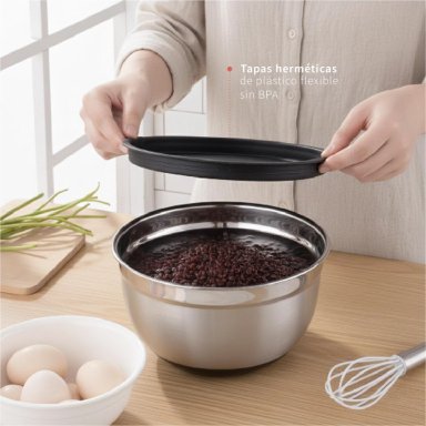 SET 3 BOWLS CON TAPA ACERO INOXIDABLE ANTIDESLIZANTE SIMPLIT - 4
