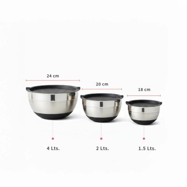 SET 3 BOWLS CON TAPA ACERO INOXIDABLE ANTIDESLIZANTE SIMPLIT - 7