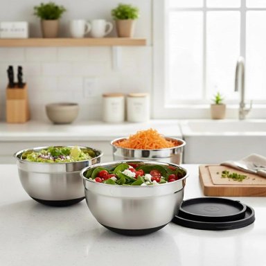 SET 3 BOWLS CON TAPA ACERO INOXIDABLE ANTIDESLIZANTE SIMPLIT - 8