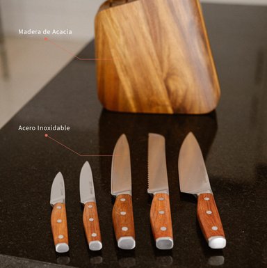 SET CUCHILLOS HOLZ 5 PCS ACERO INOXIDABLE + TACO SIMPLIT - 5