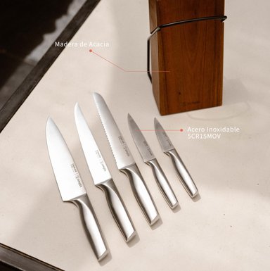 SET CUCHILLOS STAHL 5 PCS ACERO INOXIDABLE + TACO SIMPLIT - 4