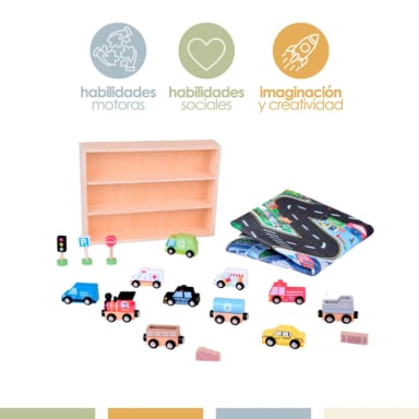 SET AUTOS DE JUGUETE TREN PISTA Y SEÑALETICAS MADERA BANDU - 7