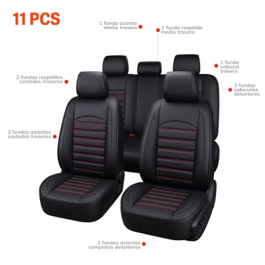 FUNDAS CUBREASIENTOS ECOCUERO NEGRO UNIVERSAL XROAD - 6