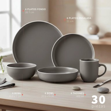 JUEGO DE LOZA 30PCS BRUSELAS + CUCHILLERIA 30PCS PUGLIA - 3