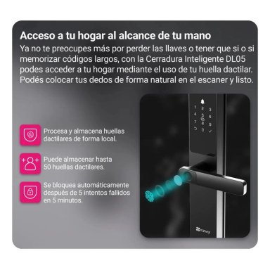 CERRADURA INTELIGENTE EZVIZ DL05 WI-FI HUELLA DIGITAL GRIS BLACK - 4