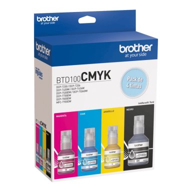 PACK DE TINTAS BROTHER BTD100 CIAN, MAGENTA, AMARILLO, NEGRO - 1