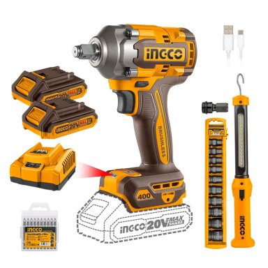 PISTOLA DE IMPACTO BL 1/2' 20V + 2 BAT +10 DADOS + LINTERNA - 1