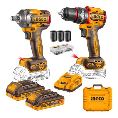 SET INGCO TALADRO PERCUTOR Y PISTOLA IMPACTO BL +2BAT, CARG - 1