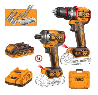 TALADRO PERCUTOR Y ATORNILLADOR IMPACTO 20V + 2 BAT Y CARG - 1