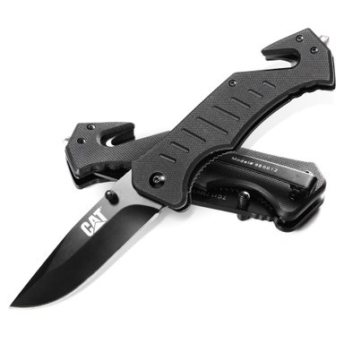 CUCHILLO CAT NAVAJA PLEGABLE 980012 PUNTA CURVA CON ROTURA VIDRIO Y CORTADOR BANDA ACERO INOXIDABLE - 5