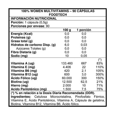 SUPLEMENTO FOODTECH 100% WOMEN MULTIVITAMINS CAPSULAS 90 UN - 2