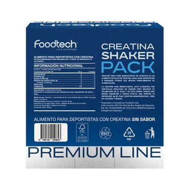 PACK CREATINA 300GR + SHAKER BLUE WHITE - FOODTECH - 2
