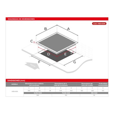 ENCIMERA A GAS 4 QUEMADORES - HBS4508 - 7