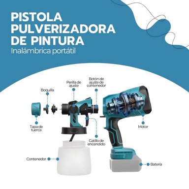 PISTOLA PULVERIZADORA DE PINTURA INALAMBRICA PORTATIL AZUL - 3